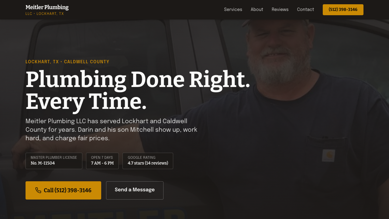 Meitler Plumbing website — a live example built by Bluebonnet Web Co